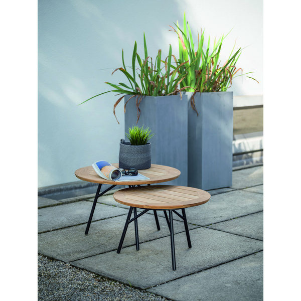 Beistelltisch Frida Ø 55 cm Alum. schwarz matt mit Tischplatte Teak