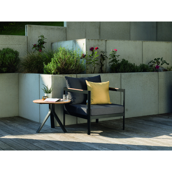 Lounge-Sessel Viggo Aluminium schwarz matt Textilien Leinen grau Kissen 100% Polyacryl seidenschwarz