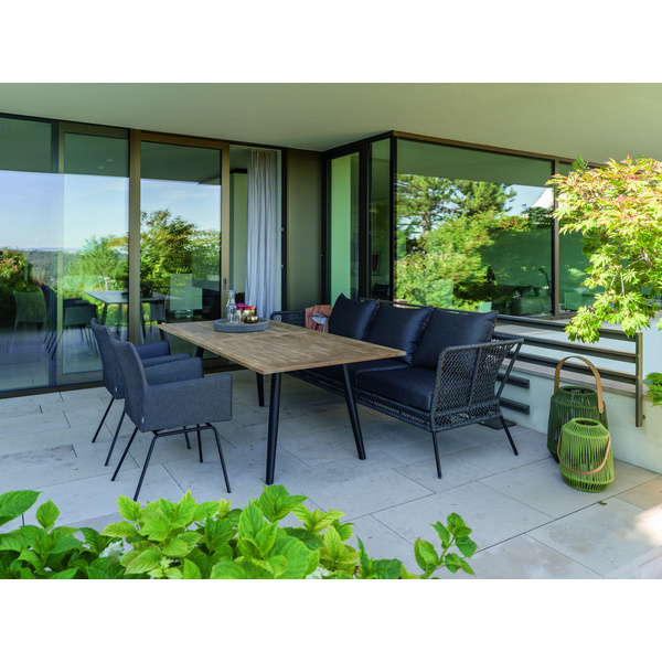 Tisch Interno Rundrohr konisch Alum. schwarz matt/Tischplatte Teak