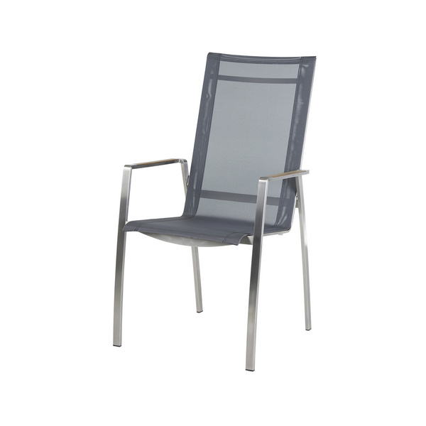 Venedig Stapelstuhl Hoch Edelstahl/Textilene - schwarz/silber