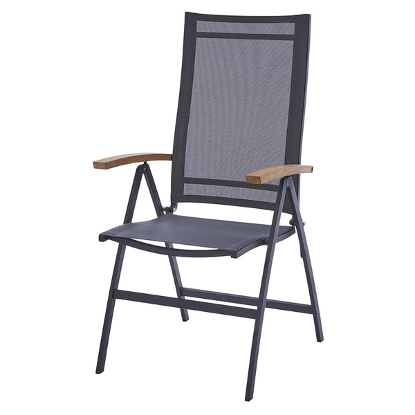 Valencia Hochlehner Edelstahl-Dunkelgrau - Schwarz/Silber Armlehne Teak