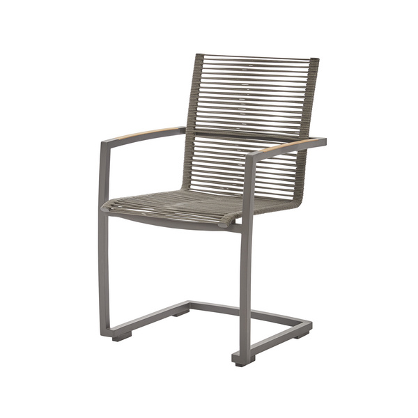 Valencia Swingstuhl - "Rope" Edelstahl-Dunkelgrau/ Rope Grau/ Armlehne Teak