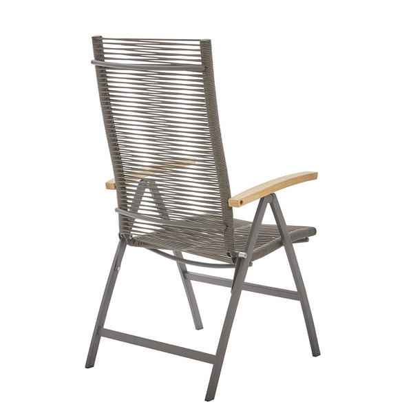 Valencia Hochlehner - "Rope" Edelstahl-Dunkelgrau/ Rope Grau/ Armlehne Teak