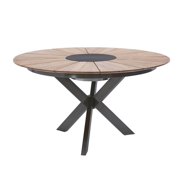 Tisch Lyon Ø Fase 140cm/ Edelstahl Dunkelgrau/Recycled Teak