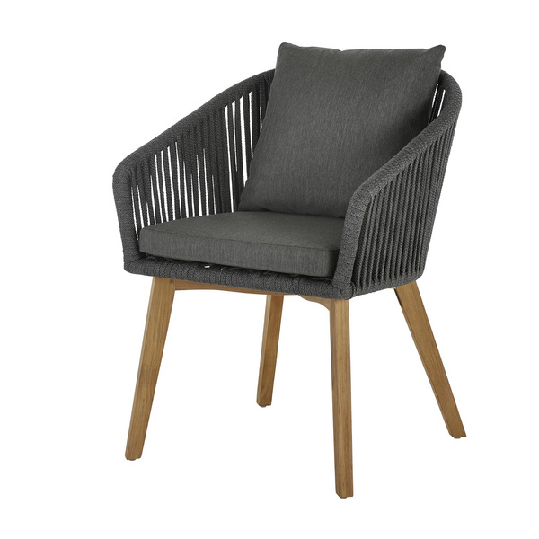 Kos Stuhl dunkelgrau/dunkelgrau Teak Beine - Inkl. Sitz- und Rückenkissen