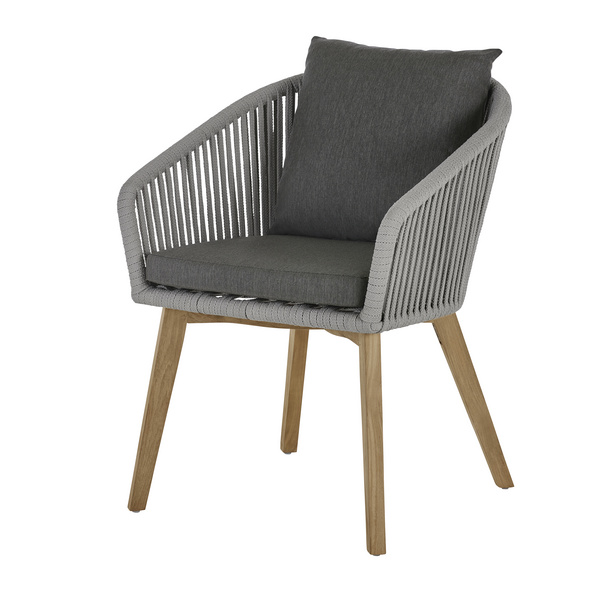 Kos Stuhl hellgrau/dunkelgrau Teak Beine - Inkl. Sitz- und Rückenkissen