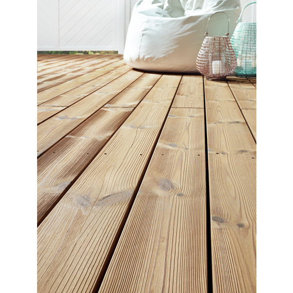 Terrassendiele Kiefer thermobehandelt einseitig gebürstet, einseitig geriffelt, längsseitige Hohlkehle - 25 x 140 mm