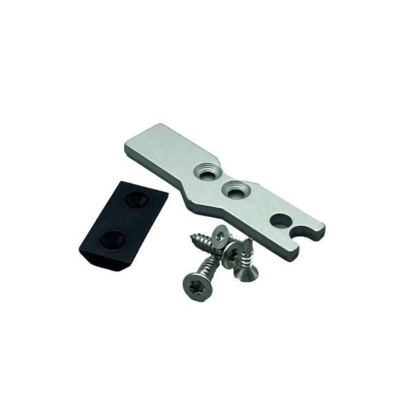 Mitnehmer-Set für Laufwagen + Glasprofil silber, 1 Alublende m. seitl. Nase, Zub. VE=010