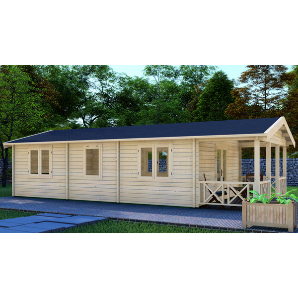 Blockhaus ERFURT 68mm Sockelmaß 500x1000cm m. Terrasse Satteldach