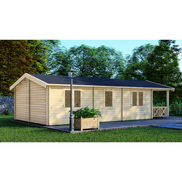 Blockhaus ERFURT 68mm Sockelmaß 500x1000cm m. Terrasse Satteldach