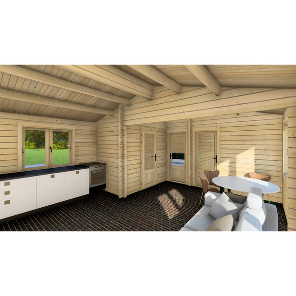 Blockhaus ERFURT 68mm Sockelmaß 500x1000cm m. Terrasse Satteldach