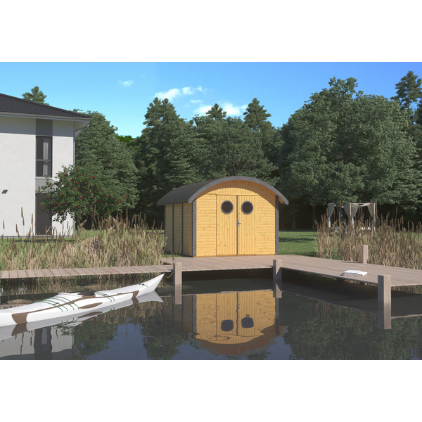 Gerätehaus Rerik 30/30 Eiche RAL 1028 / Anthrazit RAL 7016