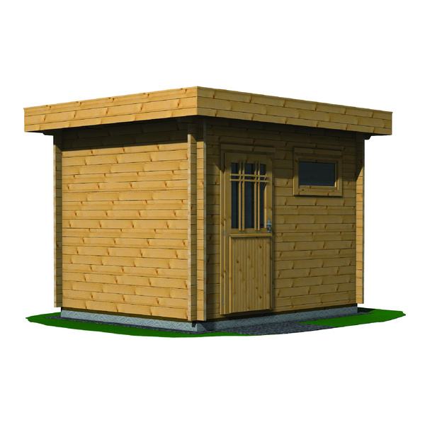 Blockhaus Münster 45mm BB Sockelmaß 308x248cm Flachdach mit EPDM-Folie