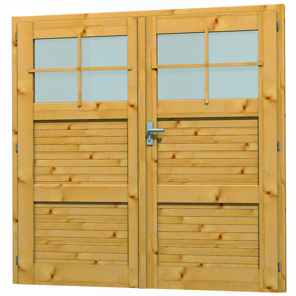 Blockhaustür T 2 Eco-1 180x180cm für 28mm Wandbohle, DIN Re 1/3 Glas