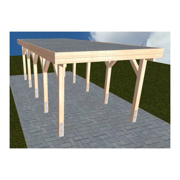 Carport Borkum MT Natur Holzblende, Flachdach mit Stahl-Trapezplatten Antikondens