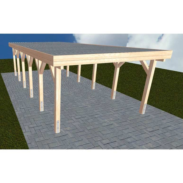 Carport Borkum LT Natur Holzblende, Flachdach mit Stahl-Trapezplatten Antikondens
