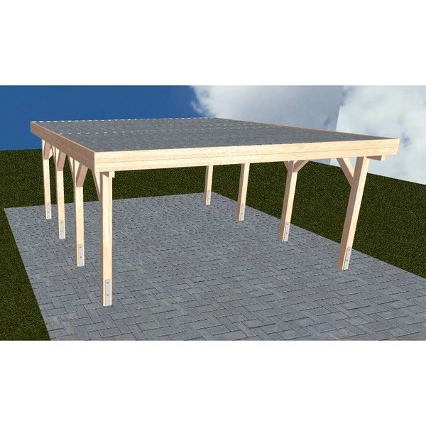 Carport Burg KT Natur Holzblende, Flachdach mit Stahl-Trapezplatten Antikondens