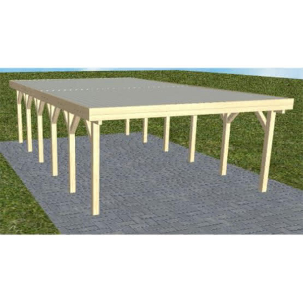 Carport Burg LT Master Holzblende, Flachdach mit Stahl-Trapezplatten Antikondens