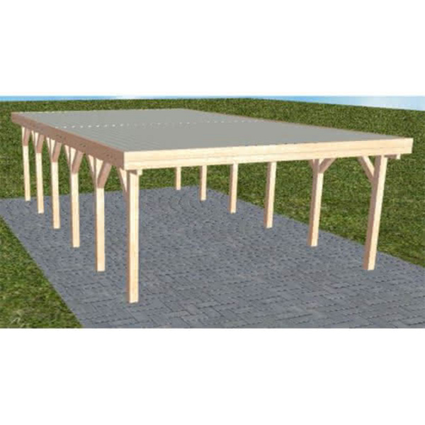 Carport Burg LT Natur Holzblende, Flachdach mit Stahl-Trapezplatten Antikondens
