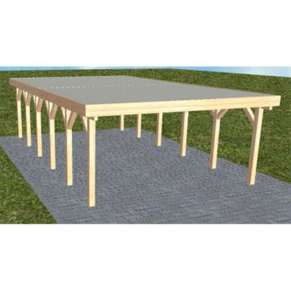 Carport Burg LT Perfect Holzblende, Flachdach mit Stahl-Trapezplatten Antikondens