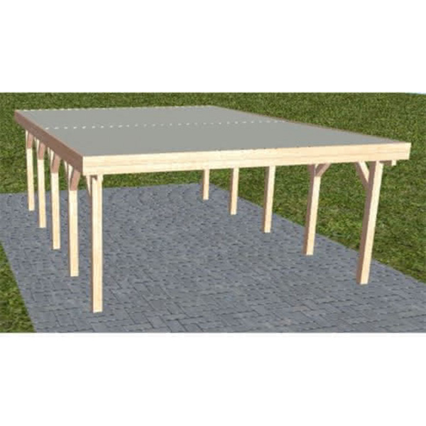 Carport Burg MT Natur Holzblende, Flachdach mit Stahl-Trapezplatten Antikondens
