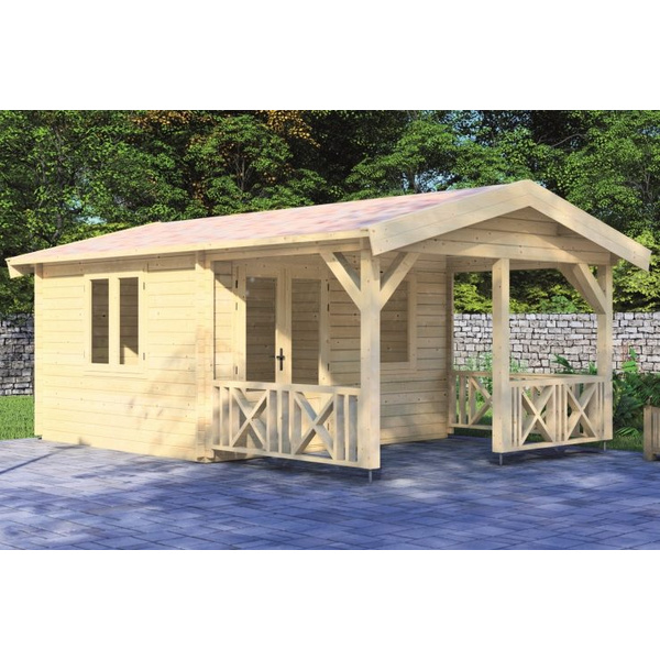 Blockhaus Dersau 44mm BB mit Fußboden 18mm Satteldach o. Dachpappe