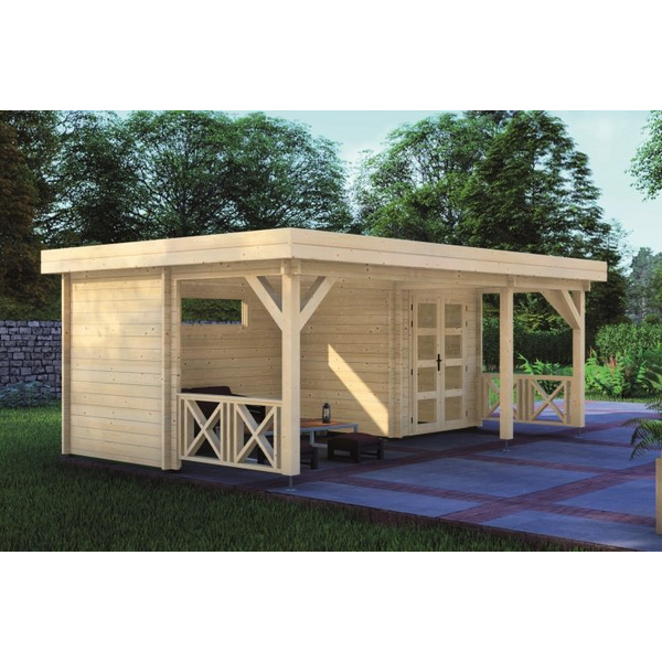 Blockhaus Preetz 44mm BB mit Fußboden 18mm Flachdach o. Dachpappe