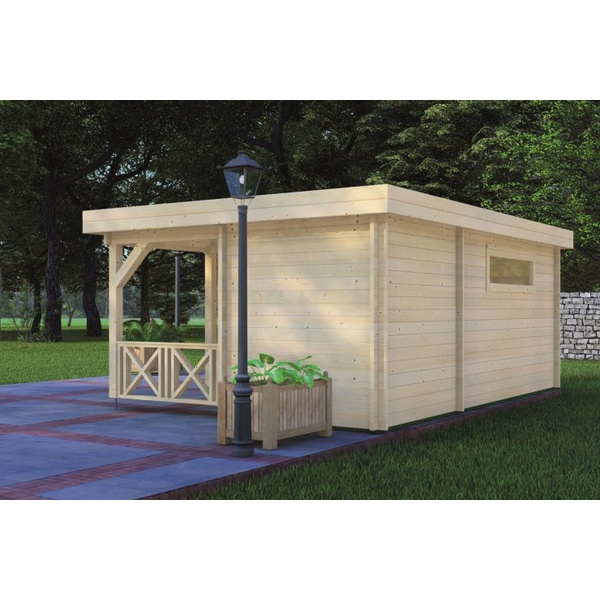 Blockhaus Preetz 44mm BB mit Fußboden 18mm Flachdach o. Dachpappe