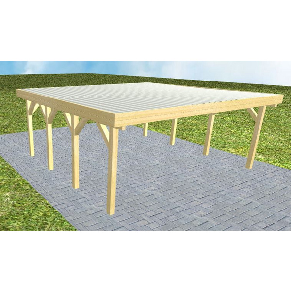 Carport Büsum KT Classic Holzblende, Flachdach mit Stahl-Trapezplatten Antikondens
