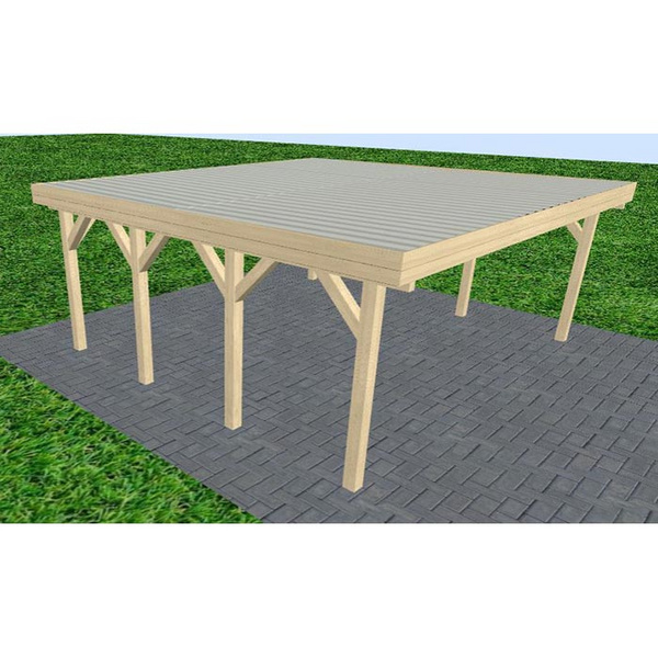 Carport Büsum KT Master Holzblende, Flachdach mit Stahl-Trapezplatten Antikondens