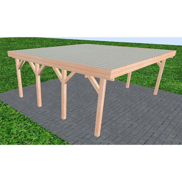 Carport Büsum KT Natur Holzblende, Flachdach mit Stahl-Trapezplatten Antikondens