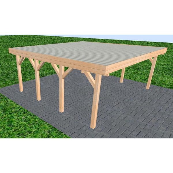Carport Büsum KT Perfect Holzblende, Flachdach mit Stahl-Trapezplatten Antikondens