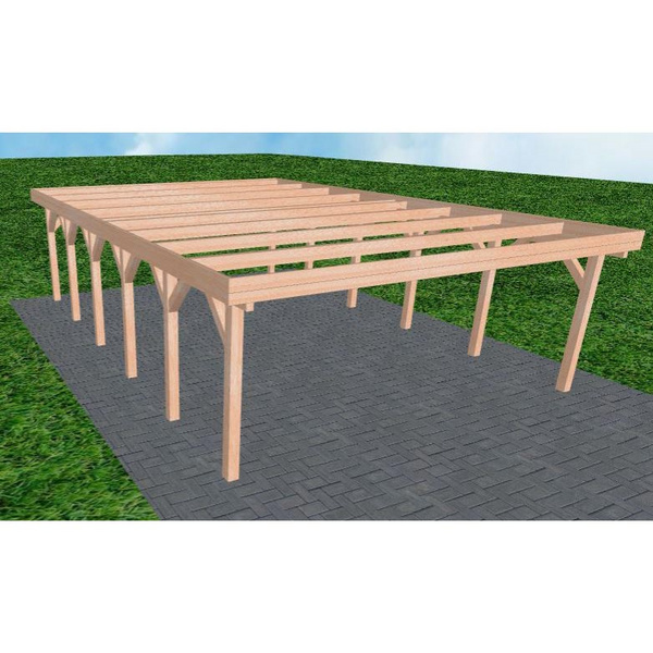 Carport Büsum LO Natur Holzblende, Flachdach ohne Bedachung