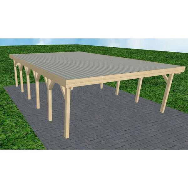 Carport Büsum LT Master Holzblende, Flachdach mit Stahl-Trapezplatten Antikondens