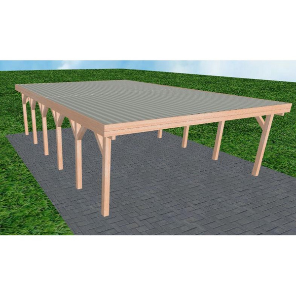 Carport Büsum LT Natur Holzblende, Flachdach mit Stahl-Trapezplatten Antikondens