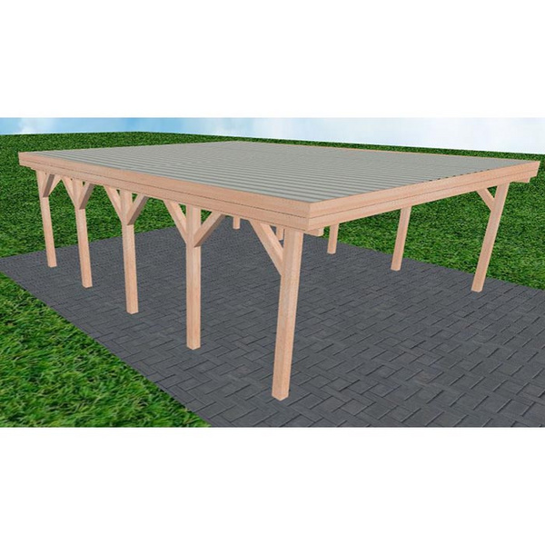 Carport Büsum MT Natur Holzblende, Flachdach mit Stahl-Trapezplatten Antikondens