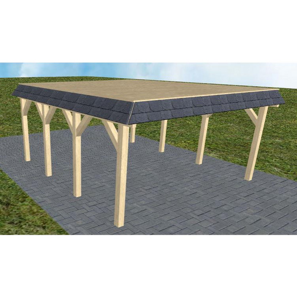 Carport Glücksburg KG Master Walmblende, Flachdach vorb.f. Gründach