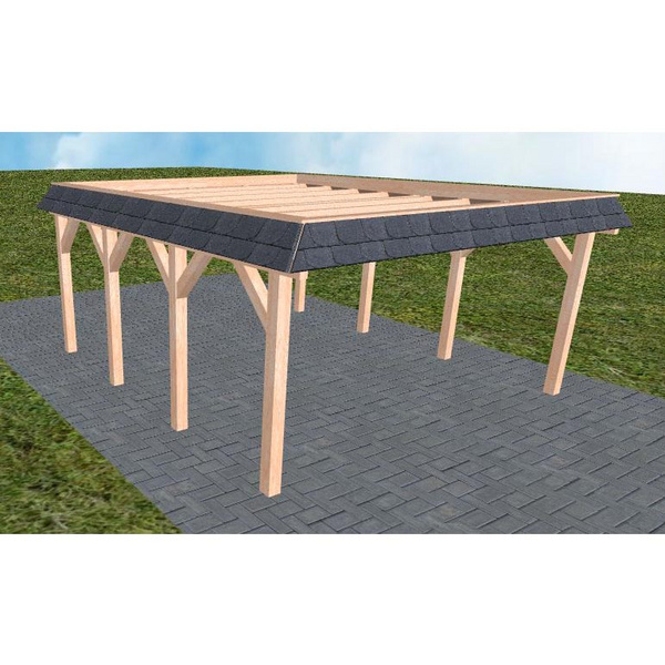 Carport Glücksburg KO Natur Walmblende, Flachdach ohne Bedachung