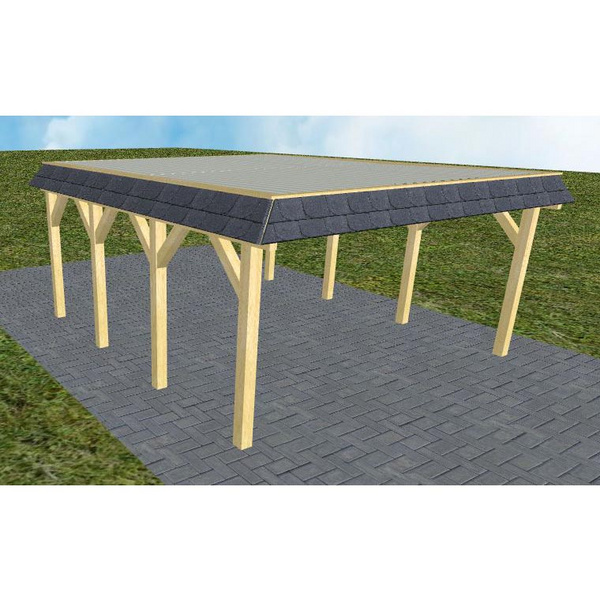 Carport Glücksburg KT Classic Walmblende, Flachdach mit Stahl-Trapezplatten Antikondens