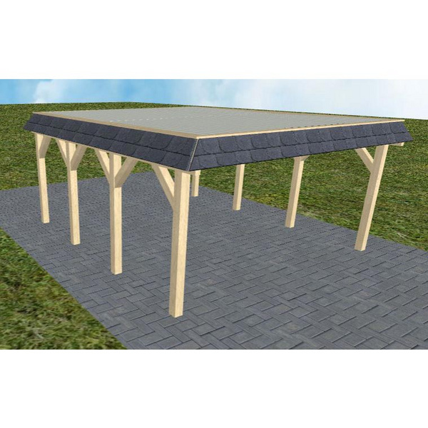 Carport Glücksburg KT Master Walmblende, Flachdach mit Stahl-Trapezplatten Antikondens