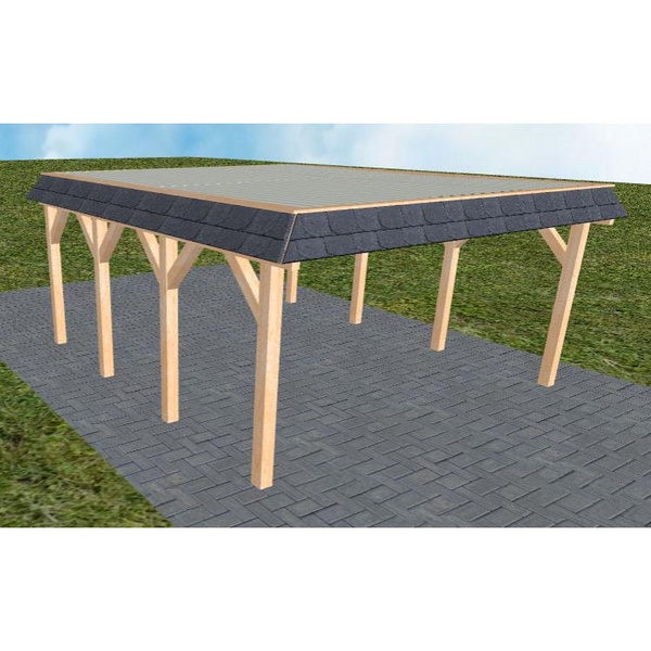 Carport Glücksburg KT Perfect Walmblende, Flachdach mit Stahl-Trapezplatten Antikondens