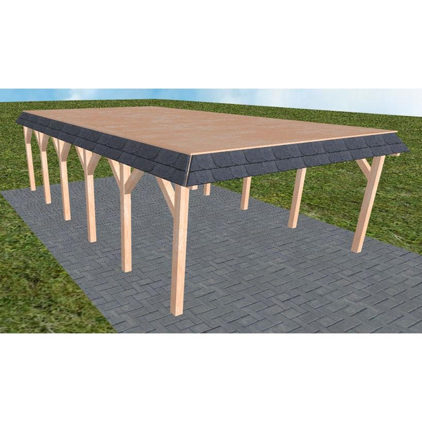 Carport Glücksburg LG Natur Walmblende, Flachdach vorb.f. Gründach