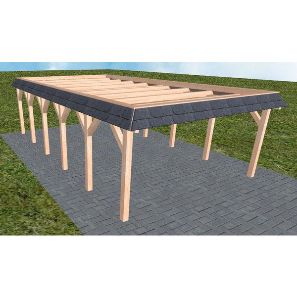 Carport Glücksburg LO Natur Walmblende, Flachdach ohne Bedachung
