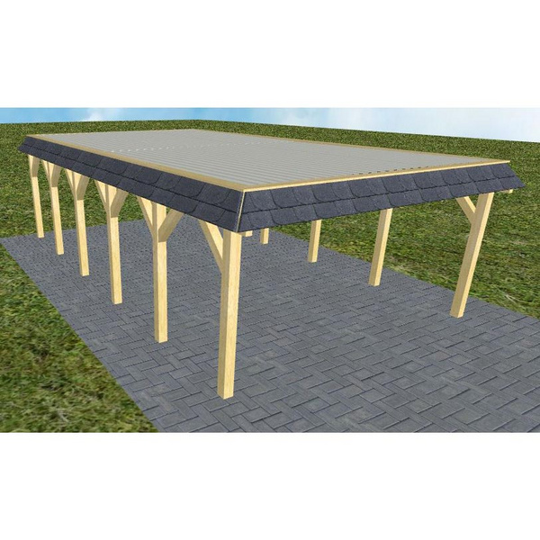 Carport Glücksburg LT Classic Walmblende, Flachdach mit Stahl-Trapezplatten Antikondens