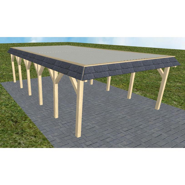 Carport Glücksburg LT Master Walmblende, Flachdach mit Stahl-Trapezplatten Antikondens
