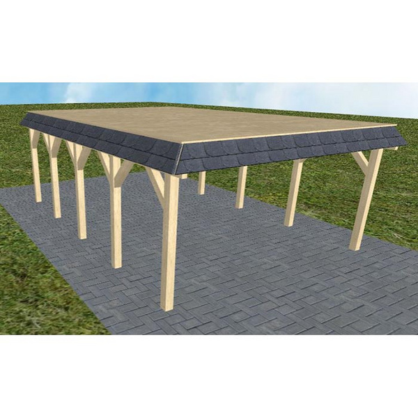 Carport Glücksburg MG Master Walmblende, Flachdach vorb.f. Gründach