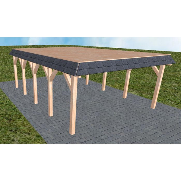 Carport Glücksburg MG Natur Walmblende, Flachdach vorb.f. Gründach