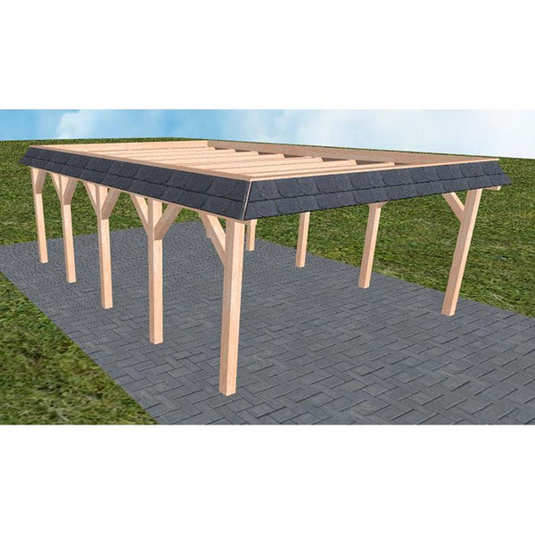 Carport Glücksburg MO Natur Walmblende, Flachdach ohne Bedachung