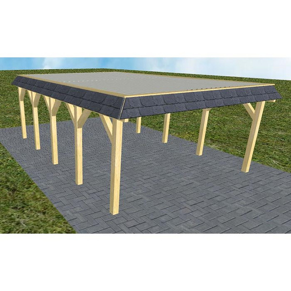 Carport Glücksburg MT Classic Walmblende, Flachdach mit Stahl-Trapezplatten Antikondens