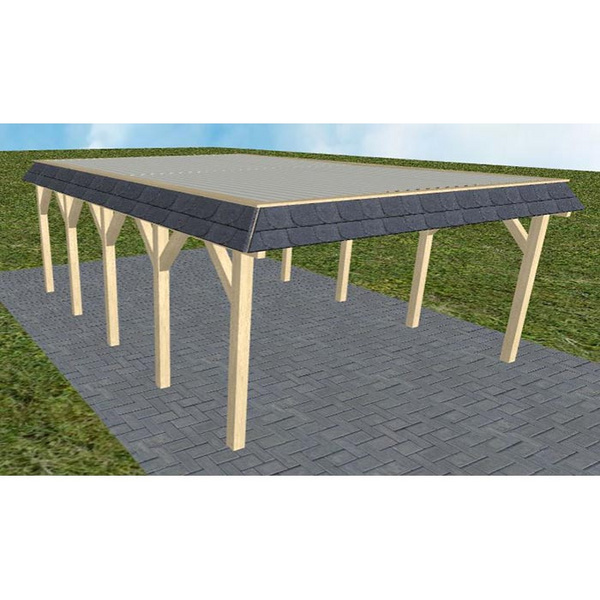 Carport Glücksburg MT Master Walmblende, Flachdach mit Stahl-Trapezplatten Antikondens